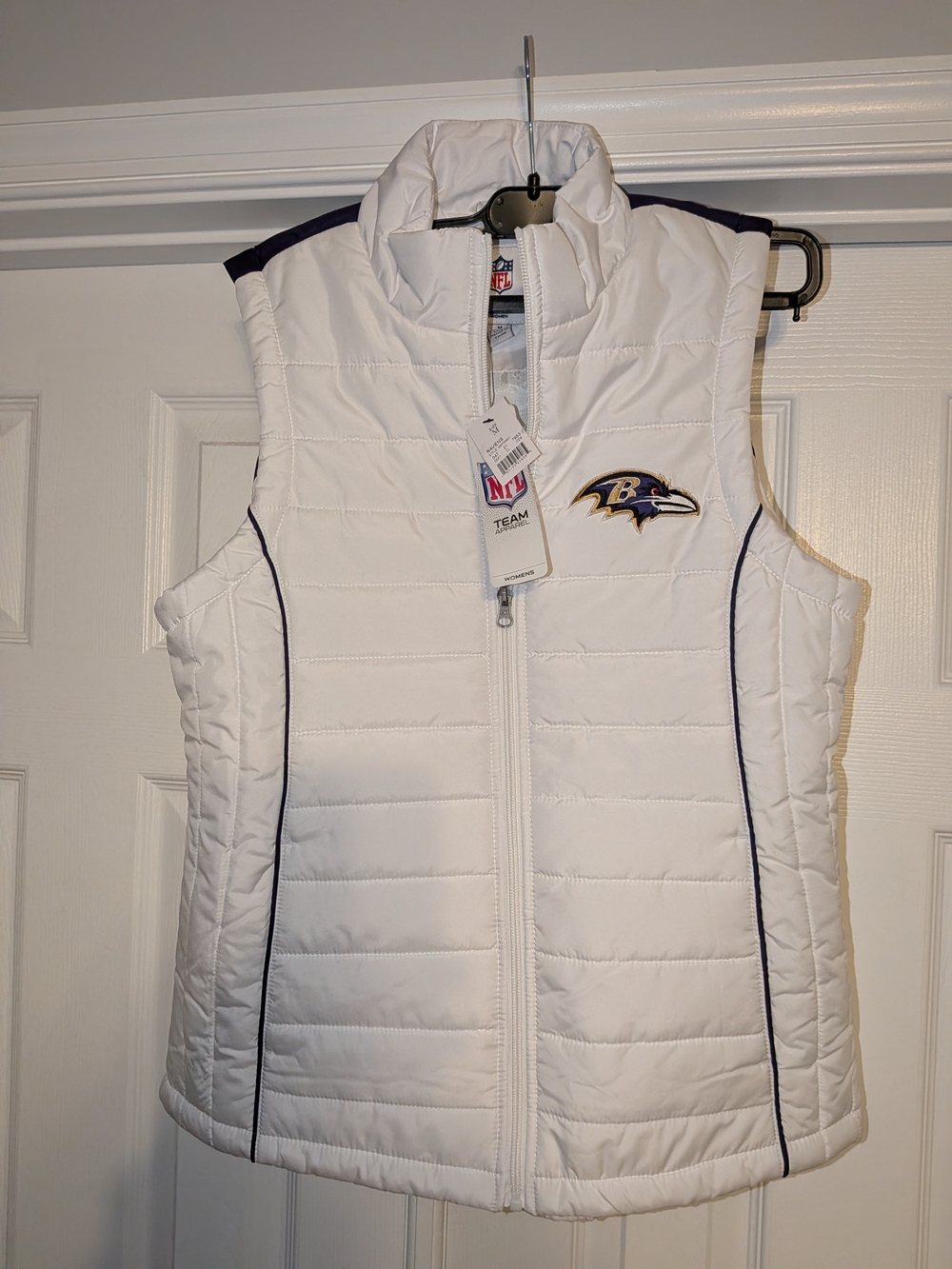 NFL Baltimore Ravens Women's White Quilted Vest with Purple Trim
